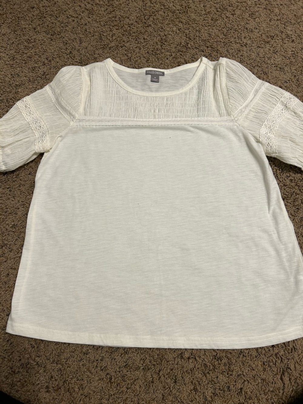 Falls Creek Ivory Pleated Neckline Short Sleeve Top